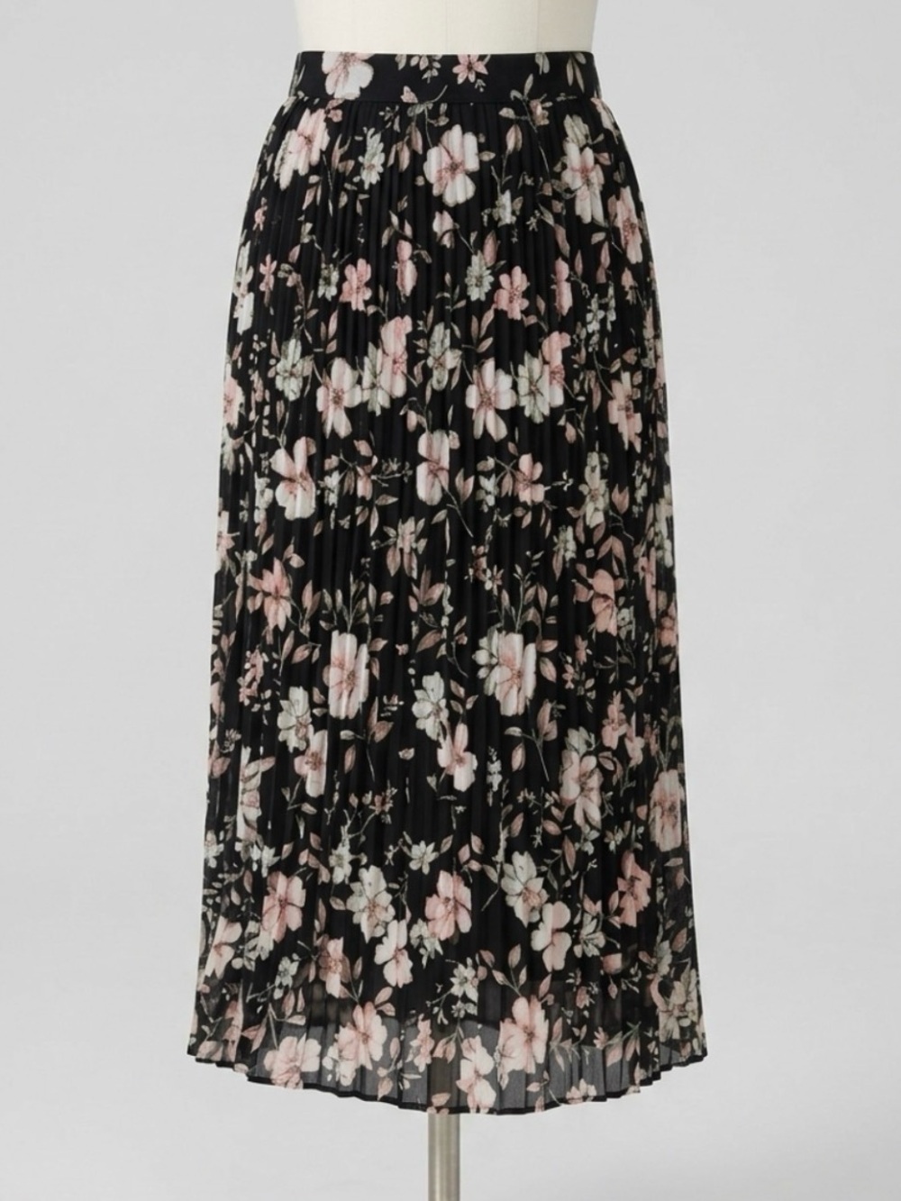 Suzy Shier Pleated Black Floral Midi Skirt - Picture 1 of 4